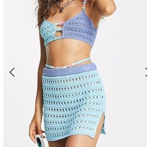 ASOS DESIGN Petite crochet mini skirt with beads in blue - part of a set